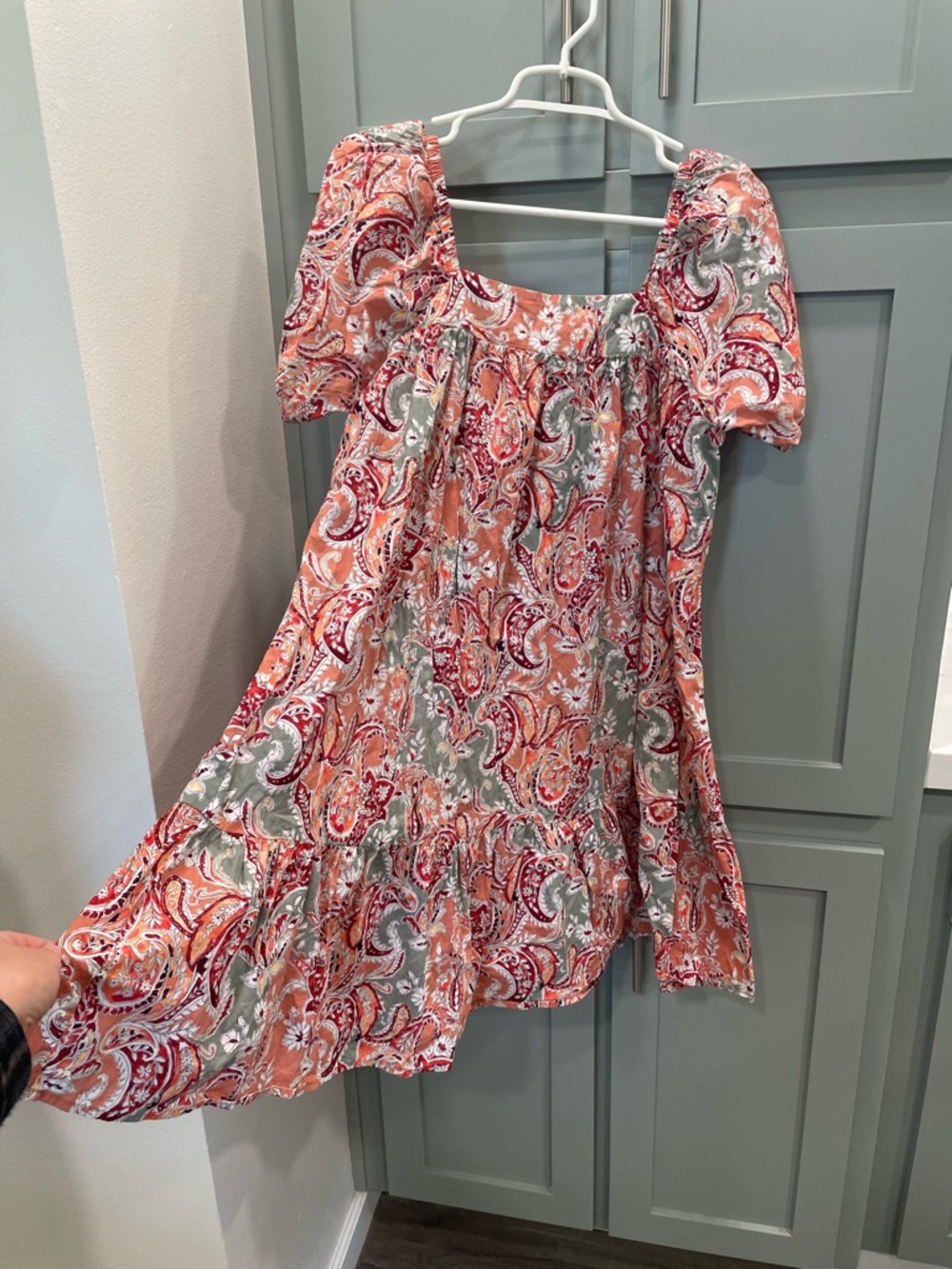 Mango Coral Paisley Puff-Sleeve Midi Dress